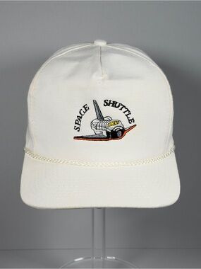 Vintage Space Shuttle NASA Rope Hat Snapback Cap Cream White ATT 90s 5 Panel